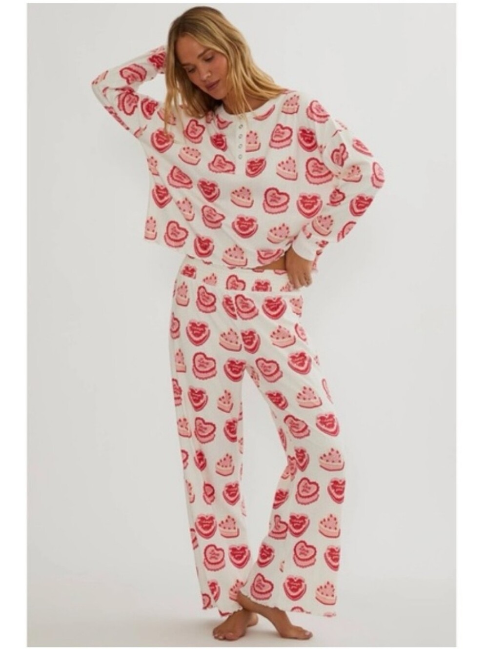 Beach Riot Pacific Pajama Set Heart Cake Print Top Pants Loungewear Medium M
